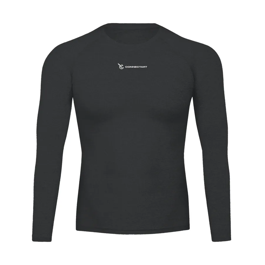 A charcoal long sleeve shirt with the ConnectArt mark at the collar
