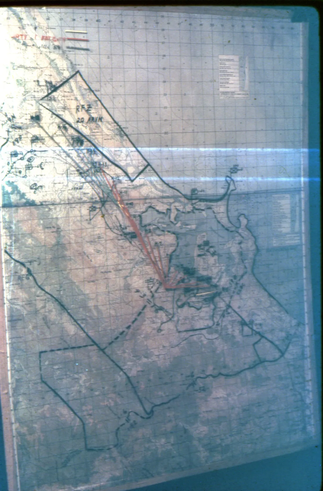 A period operations map of the Da Nang area photographed on a wall